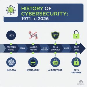 History of Cybersecurity timeline 1971 to 2026