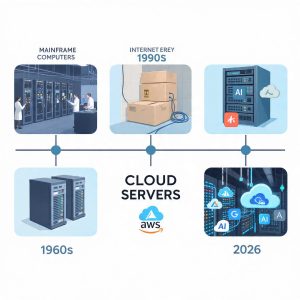 History of Cloud Servers timeline 1960 to 2026
